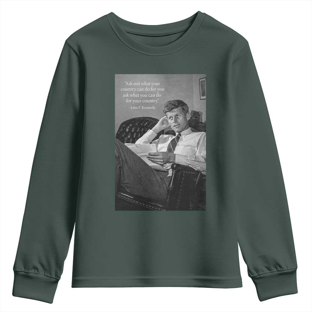John F Kennedy Quote Youth Sweatshirt American President History TS14 Dark Forest Green Print Your Wear