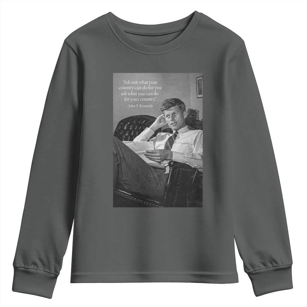 John F Kennedy Quote Youth Sweatshirt American President History TS14 Dark Heather Print Your Wear