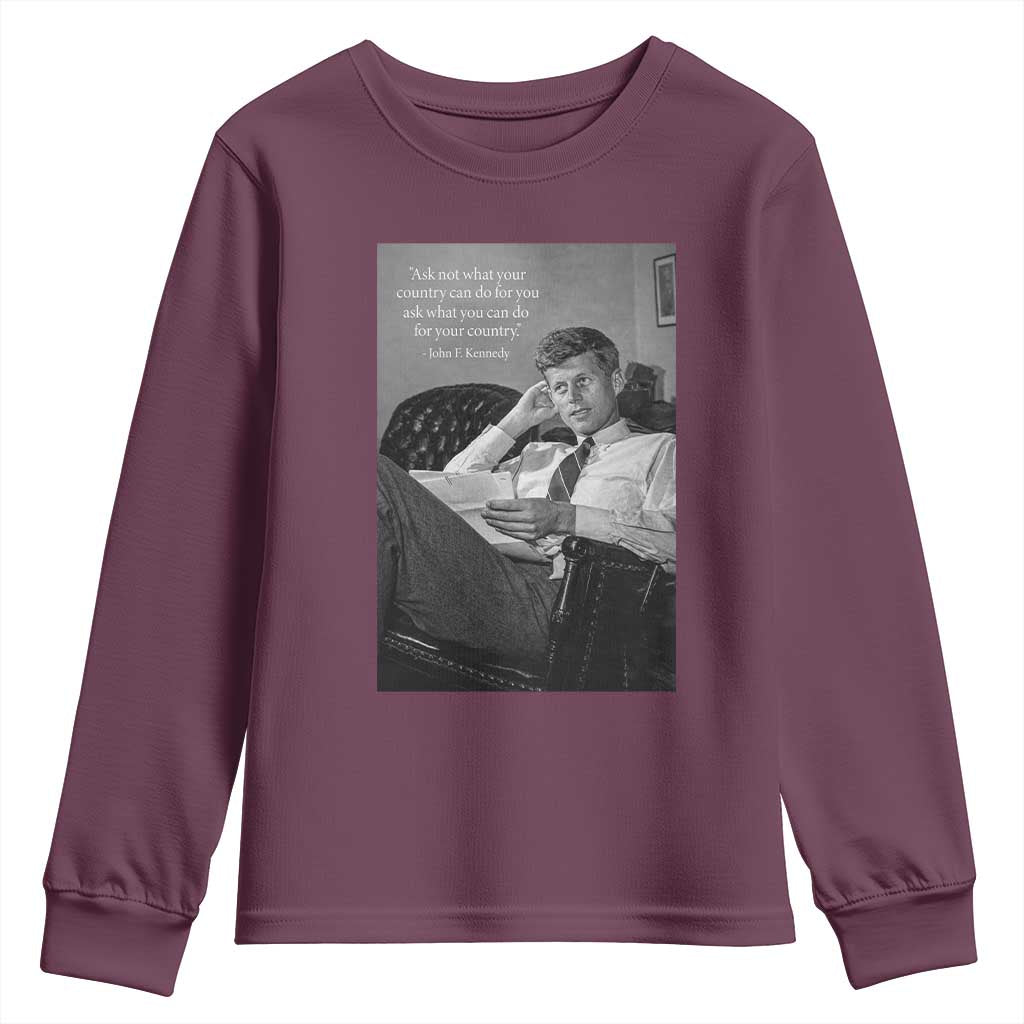 John F Kennedy Quote Youth Sweatshirt American President History TS14 Maroon Print Your Wear