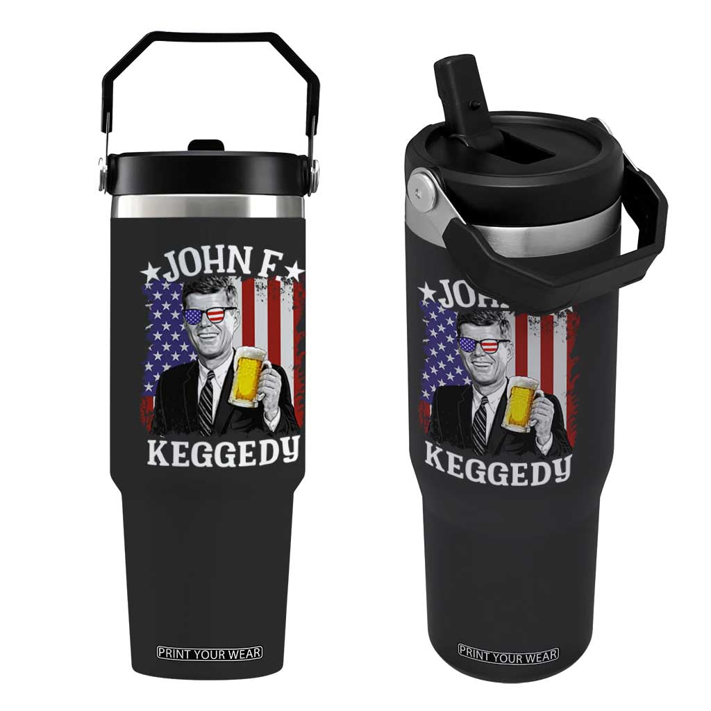 John F Kennedy Flip Straw Tumbler 4th of July America Flag Beer TS14 One Size: 30 oz Black Print Your Wear