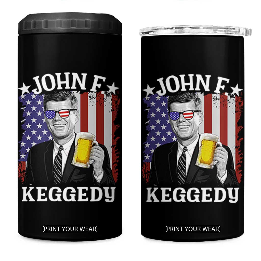 John F Kennedy 4 in 1 Can Cooler Tumbler 4th of July America Flag Beer TS14 One Size: 16 oz Black Print Your Wear
