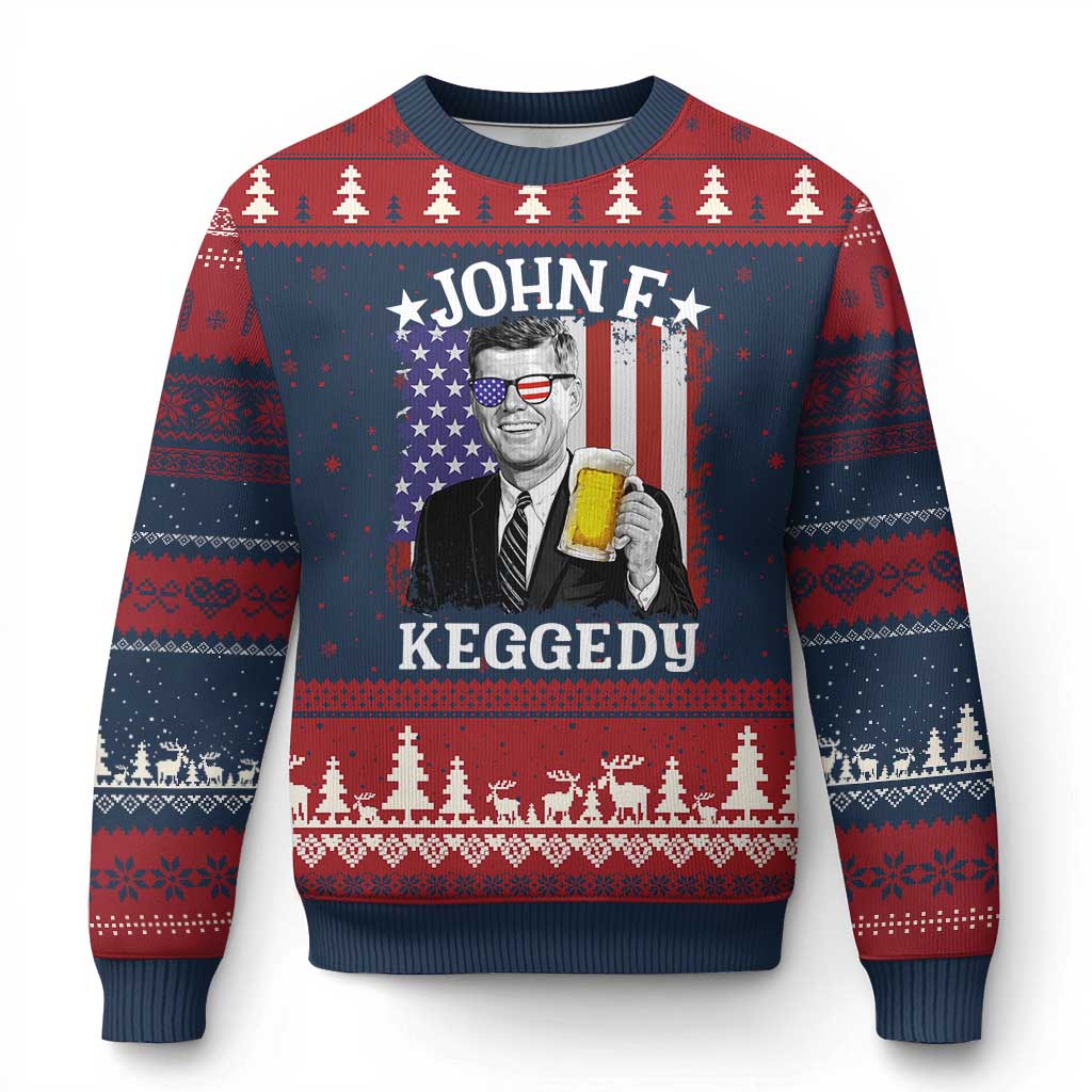John F Kennedy Ugly Christmas Sweater 4th of July America Flag Beer TS14 Navy Red Print Your Wear
