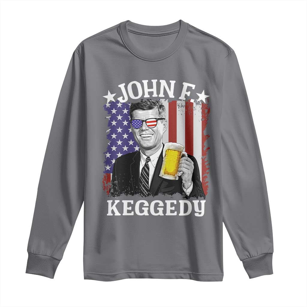 John F Kennedy Long Sleeve Shirt 4th of July America Flag Beer TS14 Charcoal Print Your Wear