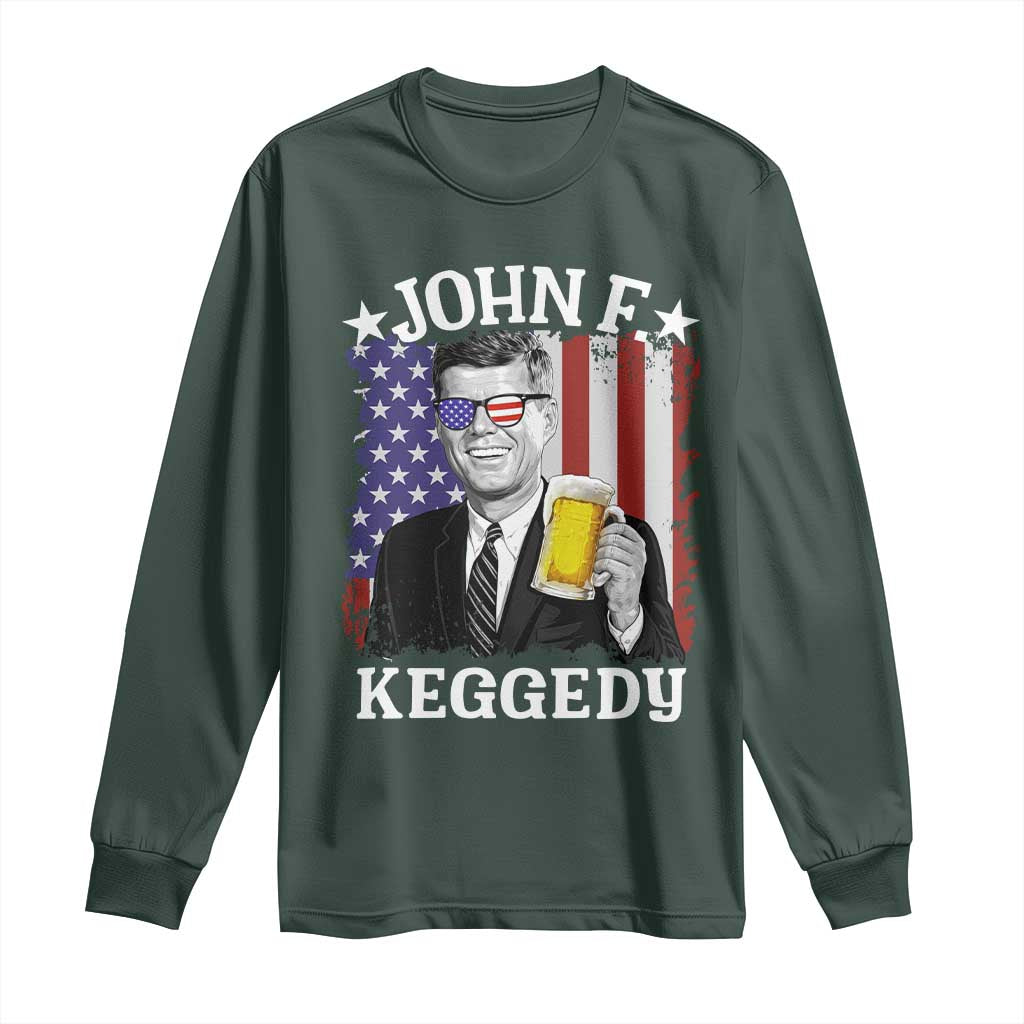 John F Kennedy Long Sleeve Shirt 4th of July America Flag Beer TS14 Dark Forest Green Print Your Wear