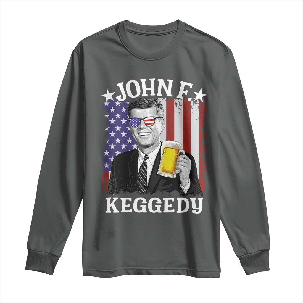 John F Kennedy Long Sleeve Shirt 4th of July America Flag Beer TS14 Dark Heather Print Your Wear