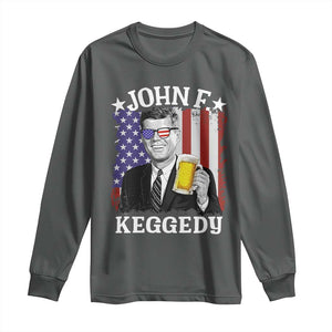 John F Kennedy Long Sleeve Shirt 4th of July America Flag Beer TS14 Dark Heather Print Your Wear