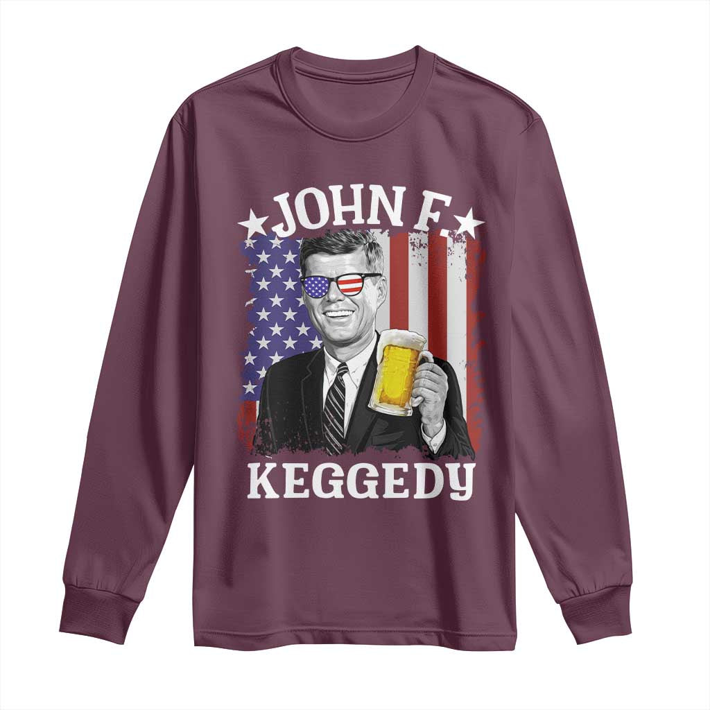 John F Kennedy Long Sleeve Shirt 4th of July America Flag Beer TS14 Maroon Print Your Wear