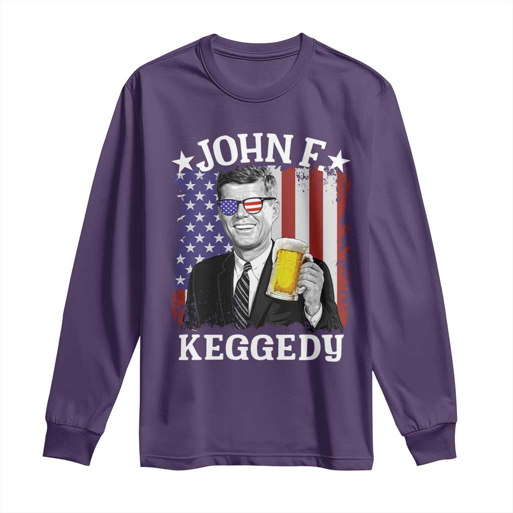 John F Kennedy Long Sleeve Shirt 4th of July America Flag Beer TS14 Purple Print Your Wear
