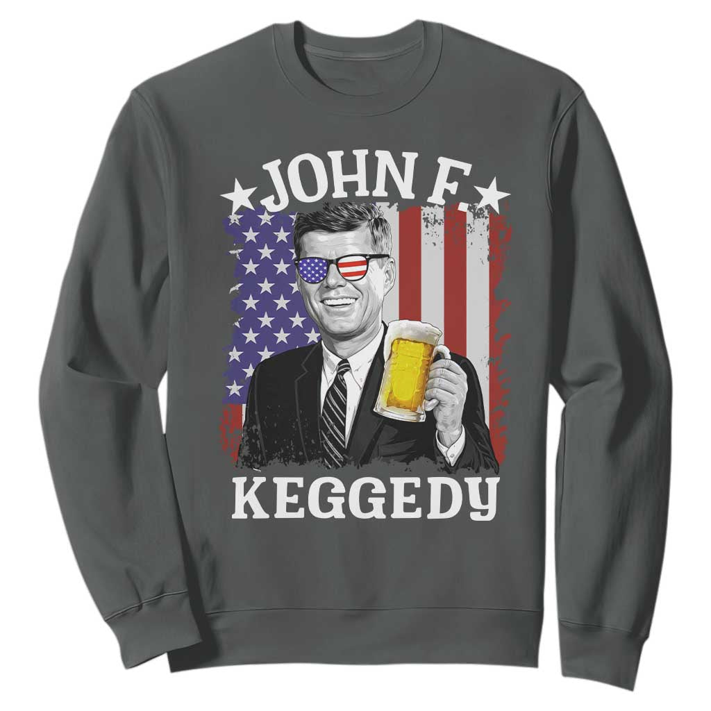 John F Kennedy Sweatshirt 4th of July America Flag Beer TS14 Dark Heather Print Your Wear