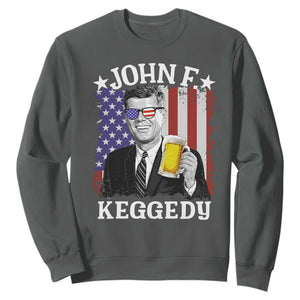 John F Kennedy Sweatshirt 4th of July America Flag Beer TS14 Dark Heather Print Your Wear