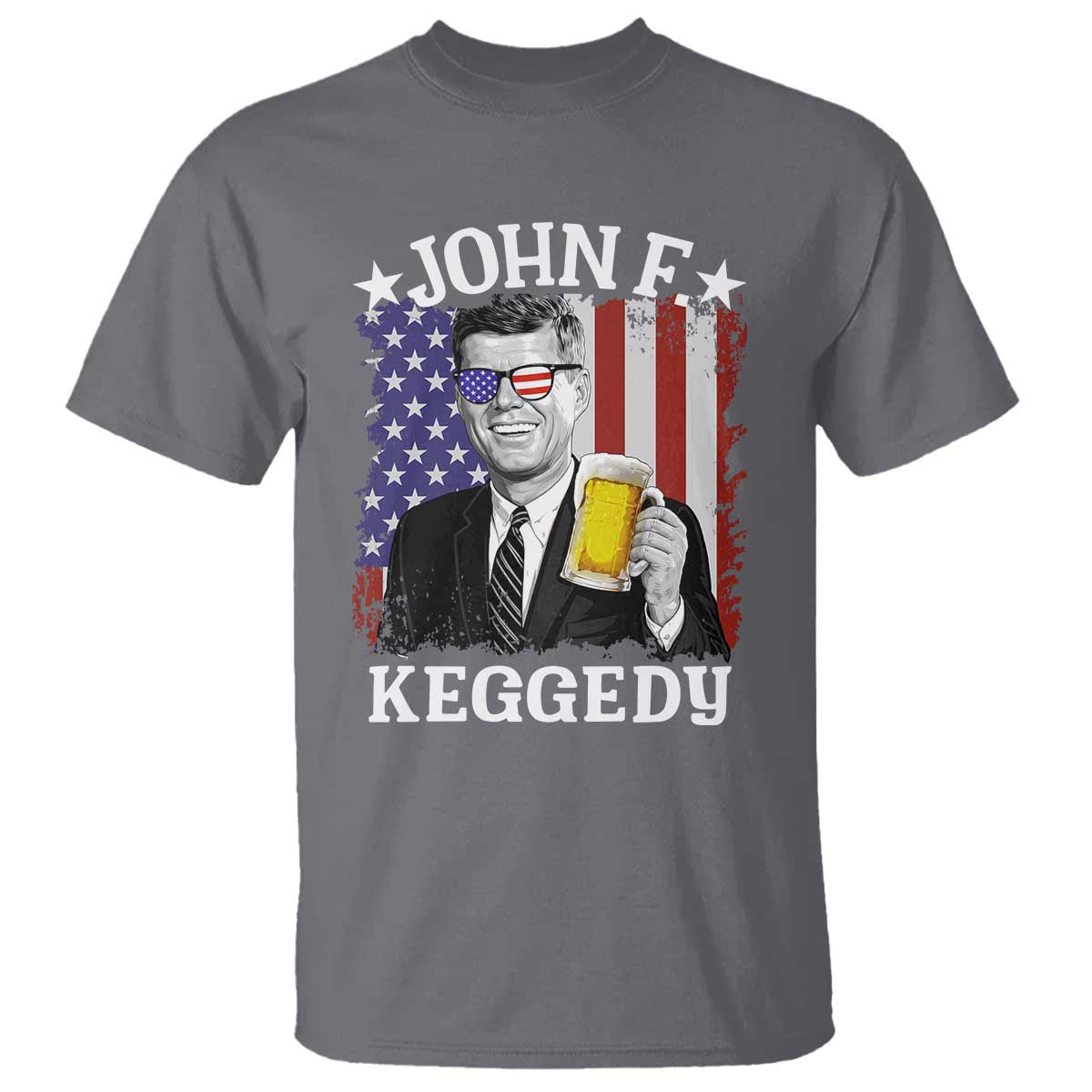 John F Kennedy T Shirt 4th of July America Flag Beer TS14 Charcoal Print Your Wear