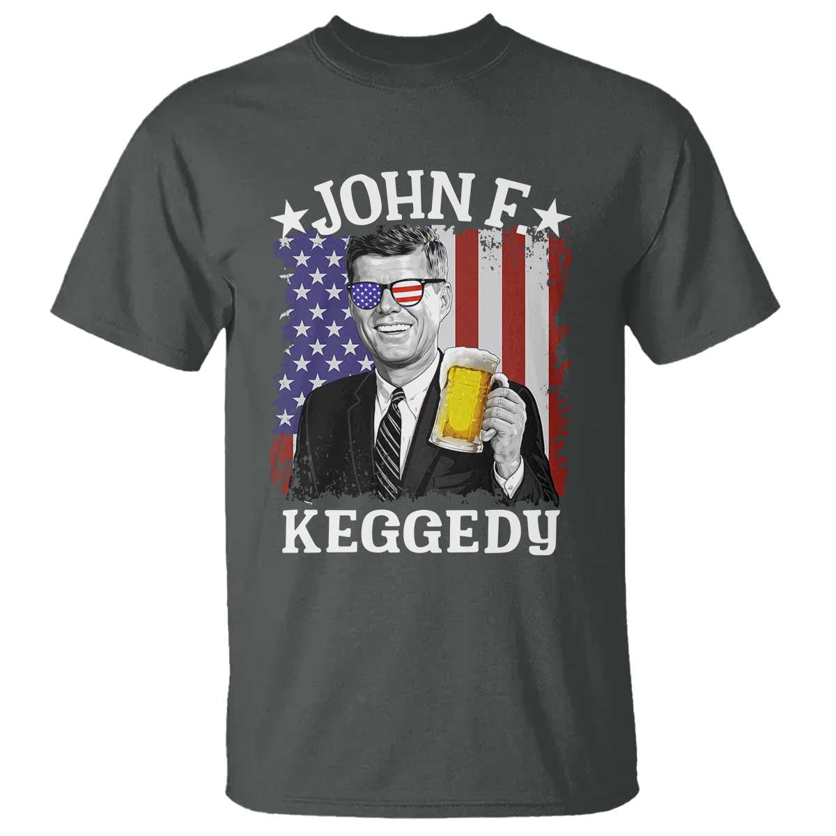 John F Kennedy T Shirt 4th of July America Flag Beer TS14 Dark Heather Print Your Wear