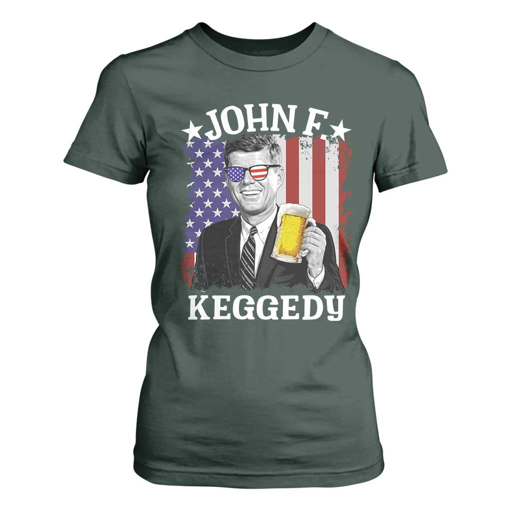 John F Kennedy T Shirt For Women 4th of July America Flag Beer TS14 Dark Forest Green Print Your Wear