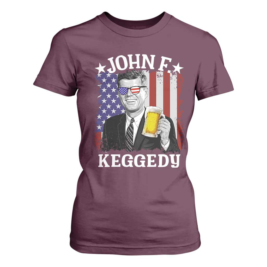 John F Kennedy T Shirt For Women 4th of July America Flag Beer TS14 Maroon Print Your Wear