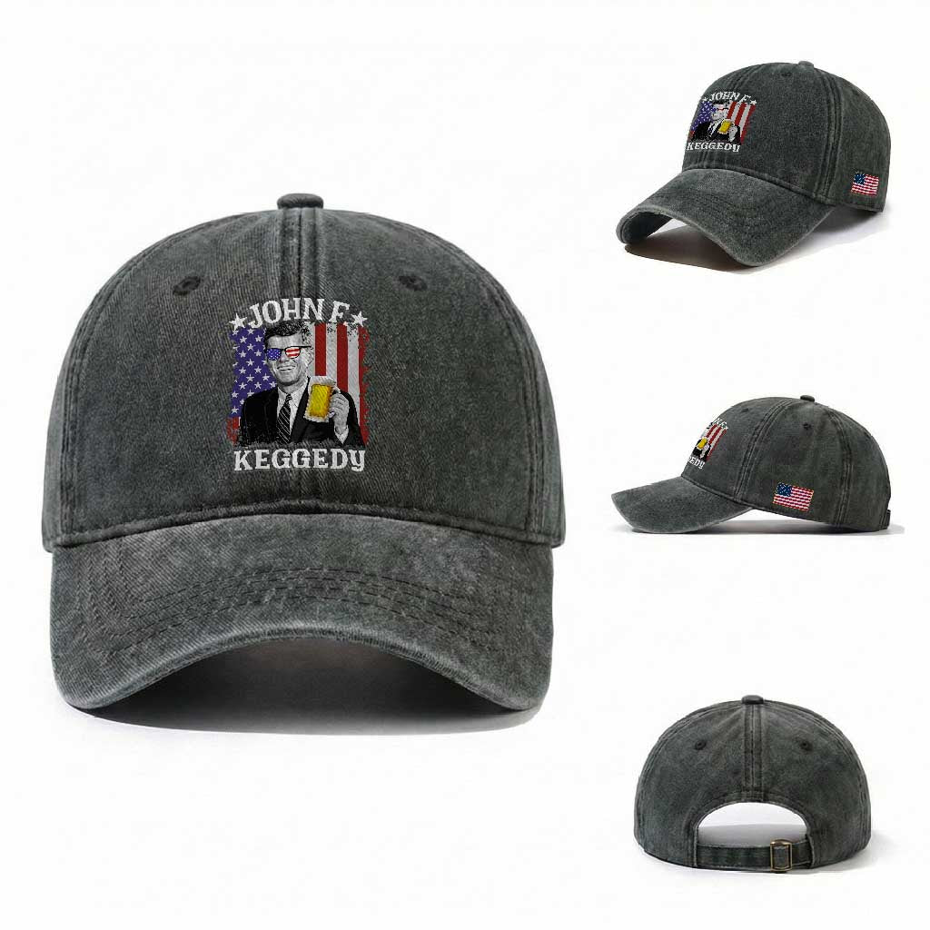 John F Kennedy Washed Cotton Baseball Cap 4th of July America Flag Beer TS14 Washed Cap Universal Fit Dark Green Print Your Wear