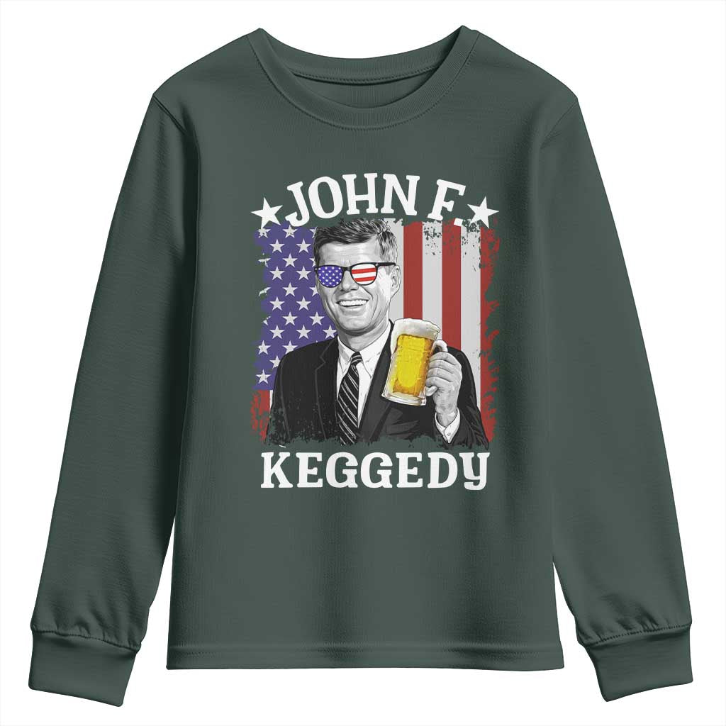 John F Kennedy Youth Sweatshirt 4th of July America Flag Beer TS14 Dark Forest Green Print Your Wear
