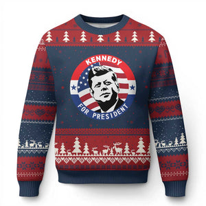 John F Kennedy US President American History Ugly Christmas Sweater TS14 Navy Red Print Your Wear