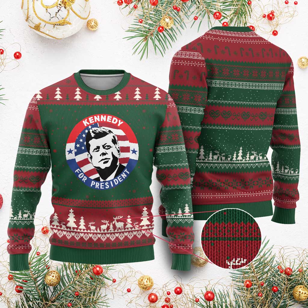 John F Kennedy US President American History Ugly Christmas Sweater TS14 Red Green Print Your Wear