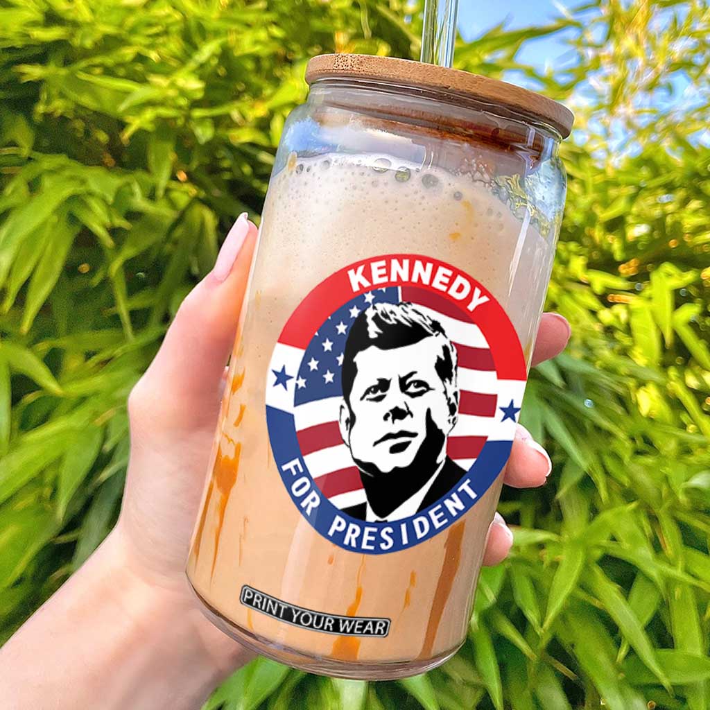 John F Kennedy US President American History Glass Can TS14 Black Print Your Wear