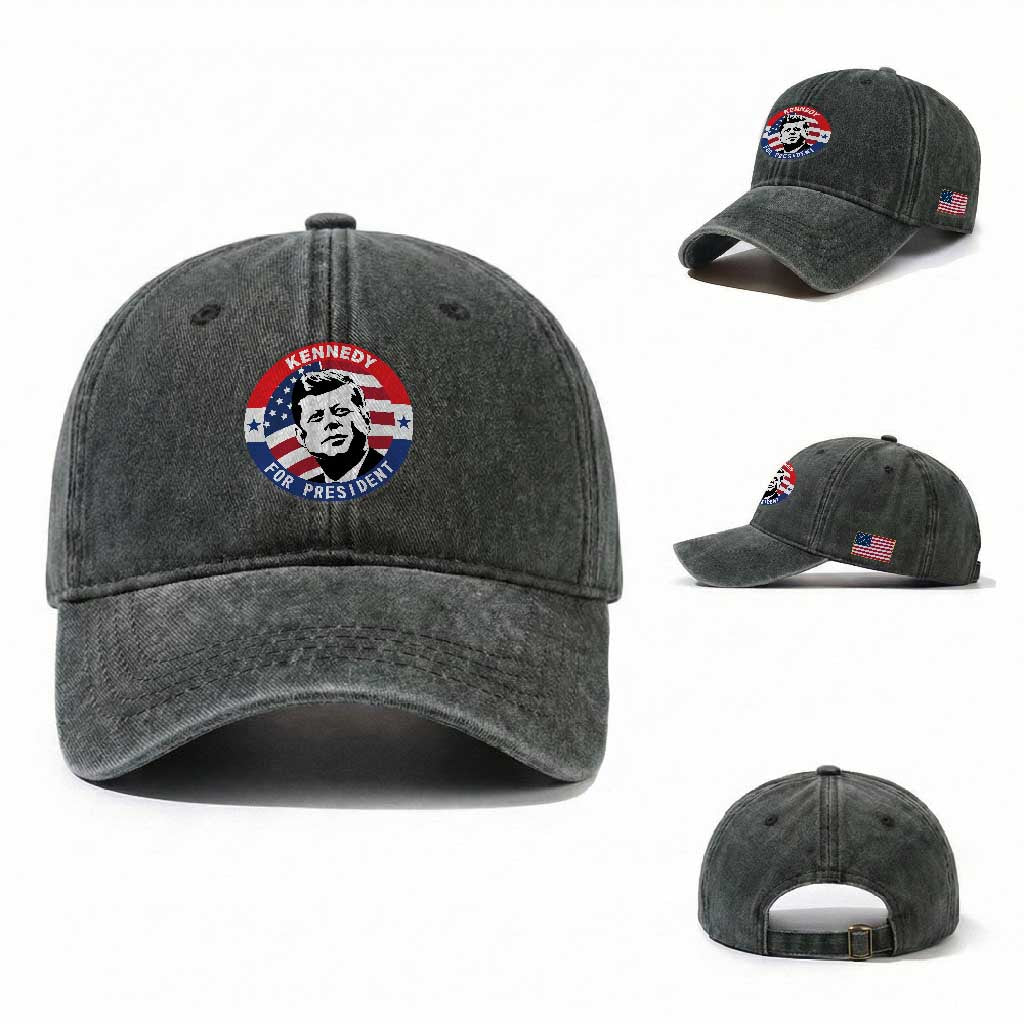 John F Kennedy US President American History Washed Cotton Baseball Cap TS14 Washed Cap Universal Fit Dark Green Print Your Wear