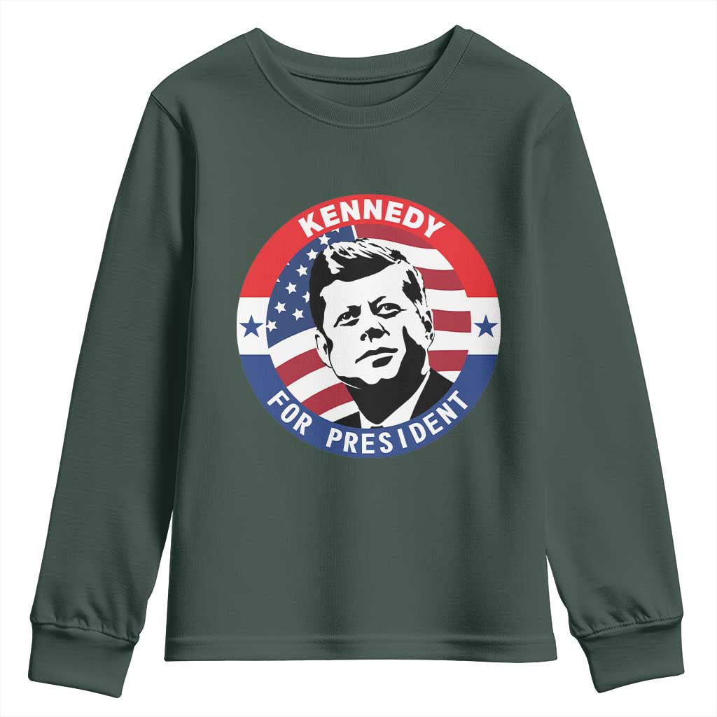 John F Kennedy US President American History Youth Sweatshirt TS14 Dark Forest Green Print Your Wear