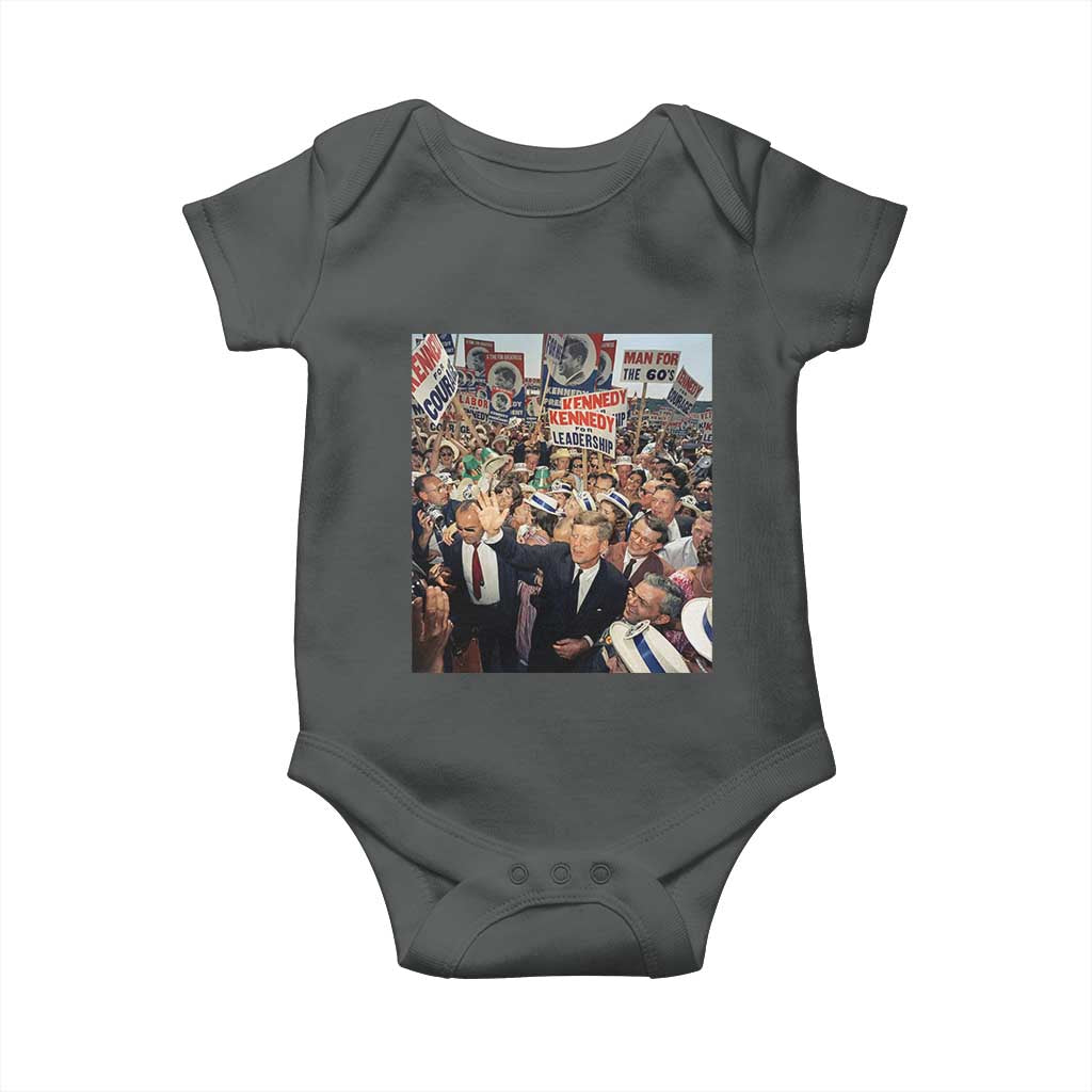 John F Kennedy American President History Baby Onesie TS14 Dark Heather Print Your Wear
