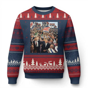 John F Kennedy American President History Ugly Christmas Sweater TS14 Navy Red Print Your Wear