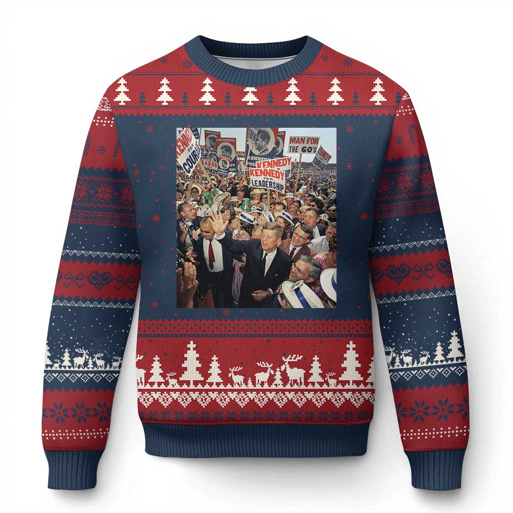 John F Kennedy American President History Ugly Christmas Sweater TS14 Navy Red Print Your Wear