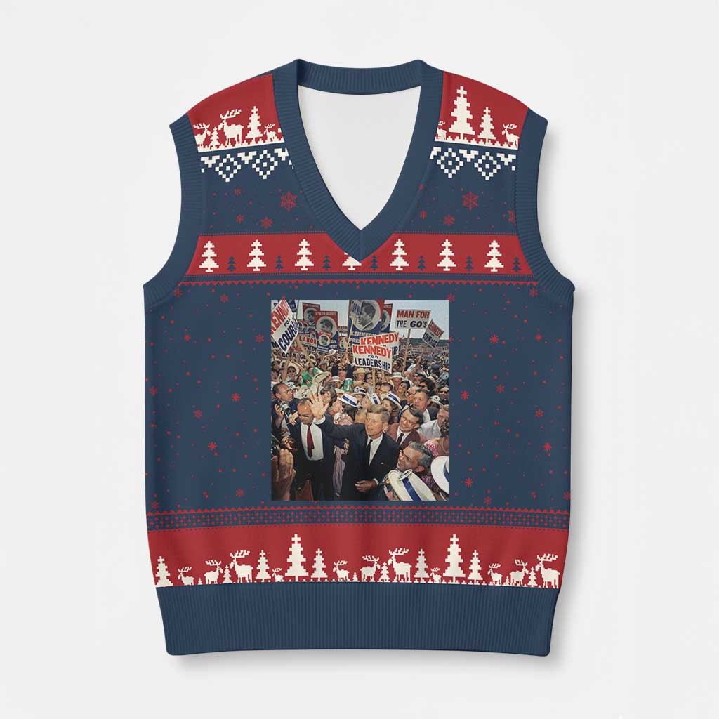 John F Kennedy American President History V-Neck Knit Sweater Vest TS14 Navy Red Print Your Wear