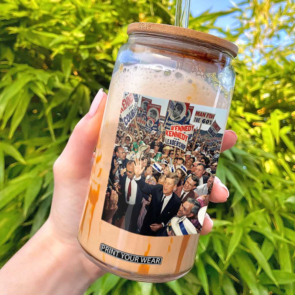 John F Kennedy American President History Glass Can TS14 Black Print Your Wear