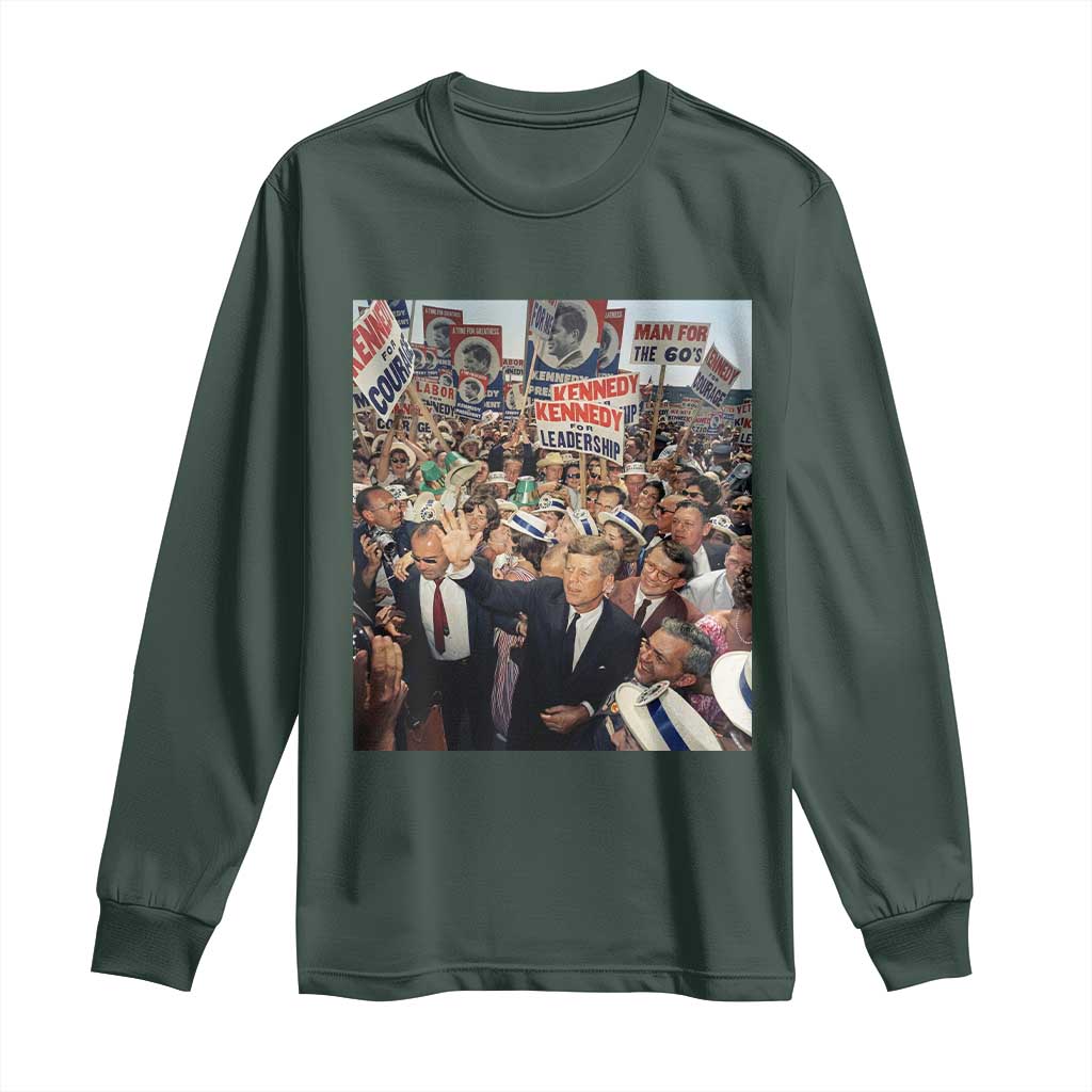 John F Kennedy American President History Long Sleeve Shirt TS14 Dark Forest Green Print Your Wear