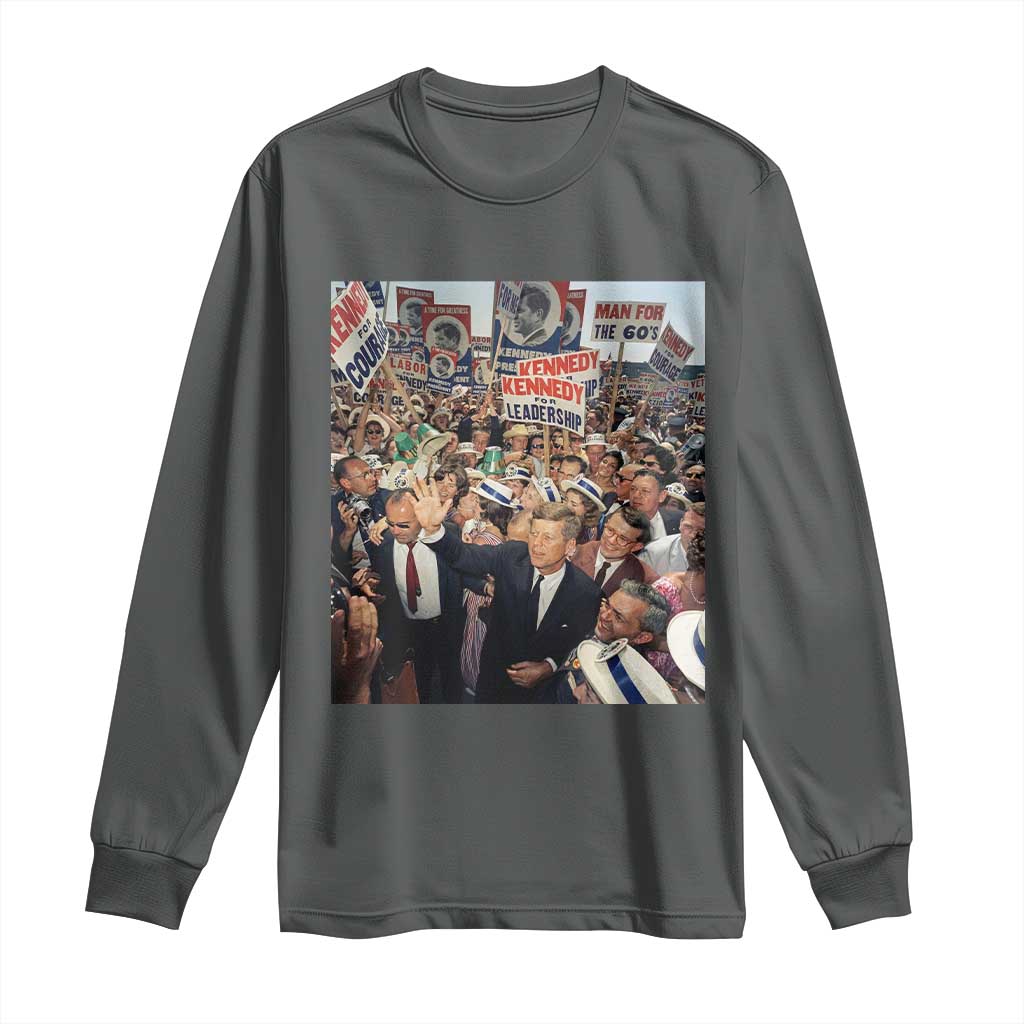 John F Kennedy American President History Long Sleeve Shirt TS14 Dark Heather Print Your Wear