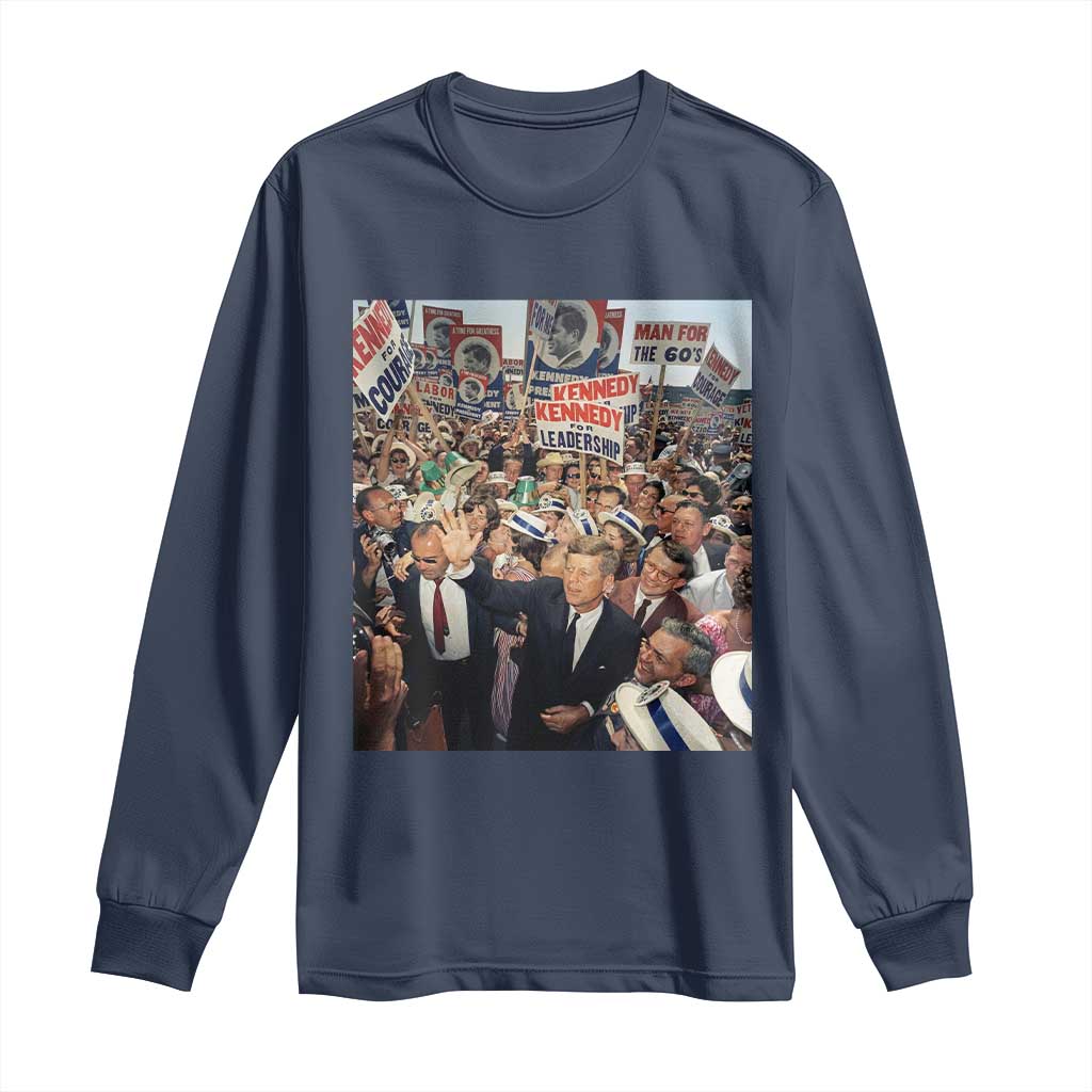 John F Kennedy American President History Long Sleeve Shirt TS14 Navy Print Your Wear