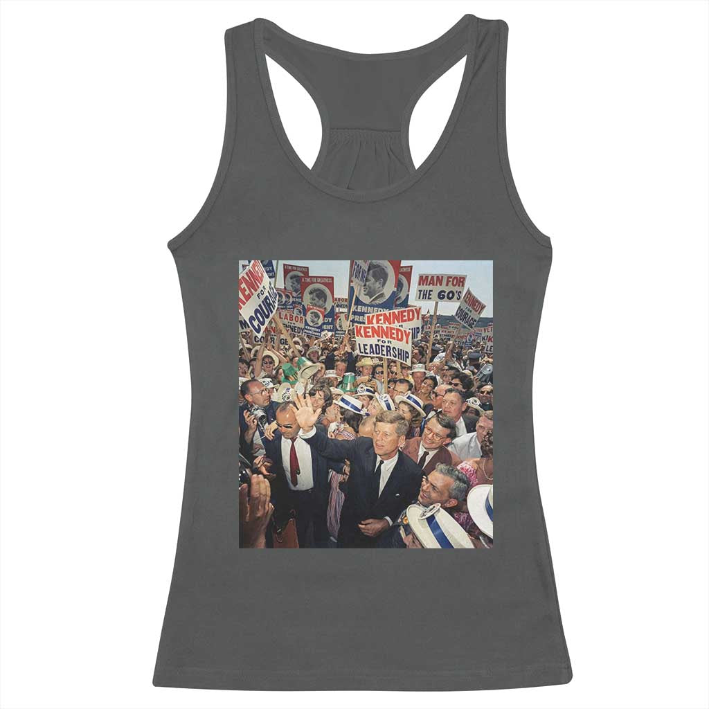 John F Kennedy American President History Racerback Tank Top TS14 Dark Heather Print Your Wear