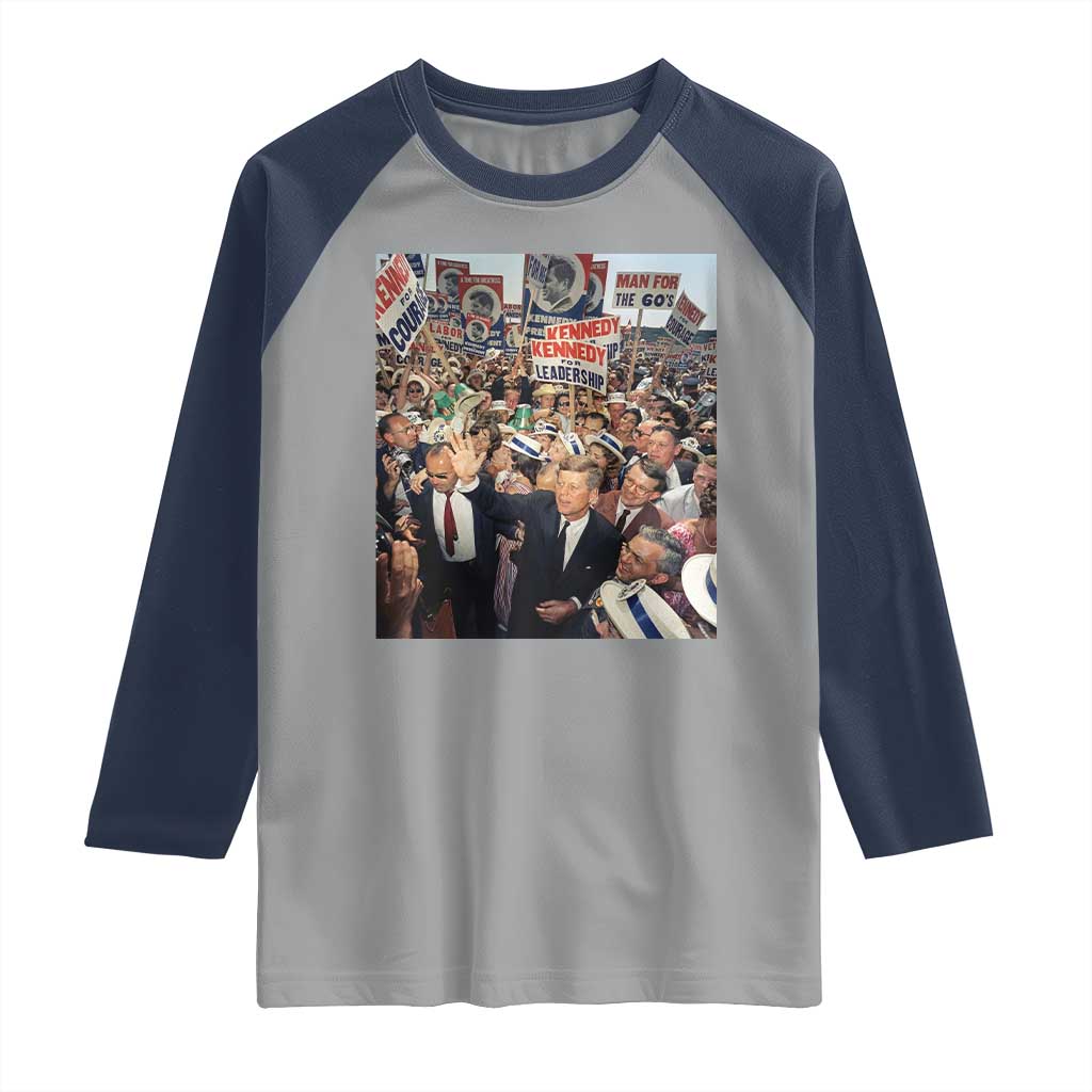John F Kennedy American President History Raglan Shirt TS14 Sport Gray Navy Print Your Wear