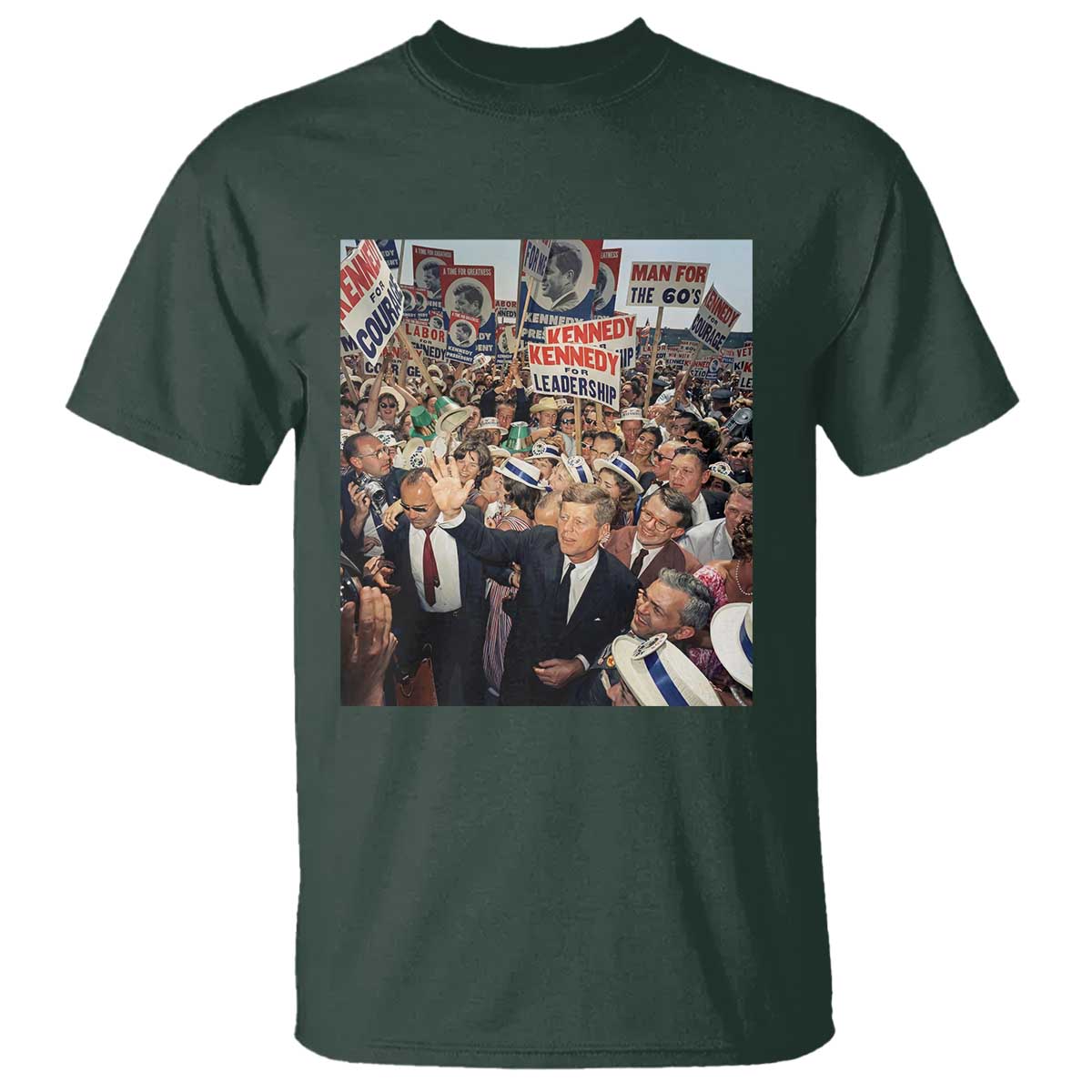 John F Kennedy American President History T Shirt TS14 Dark Forest Green Print Your Wear