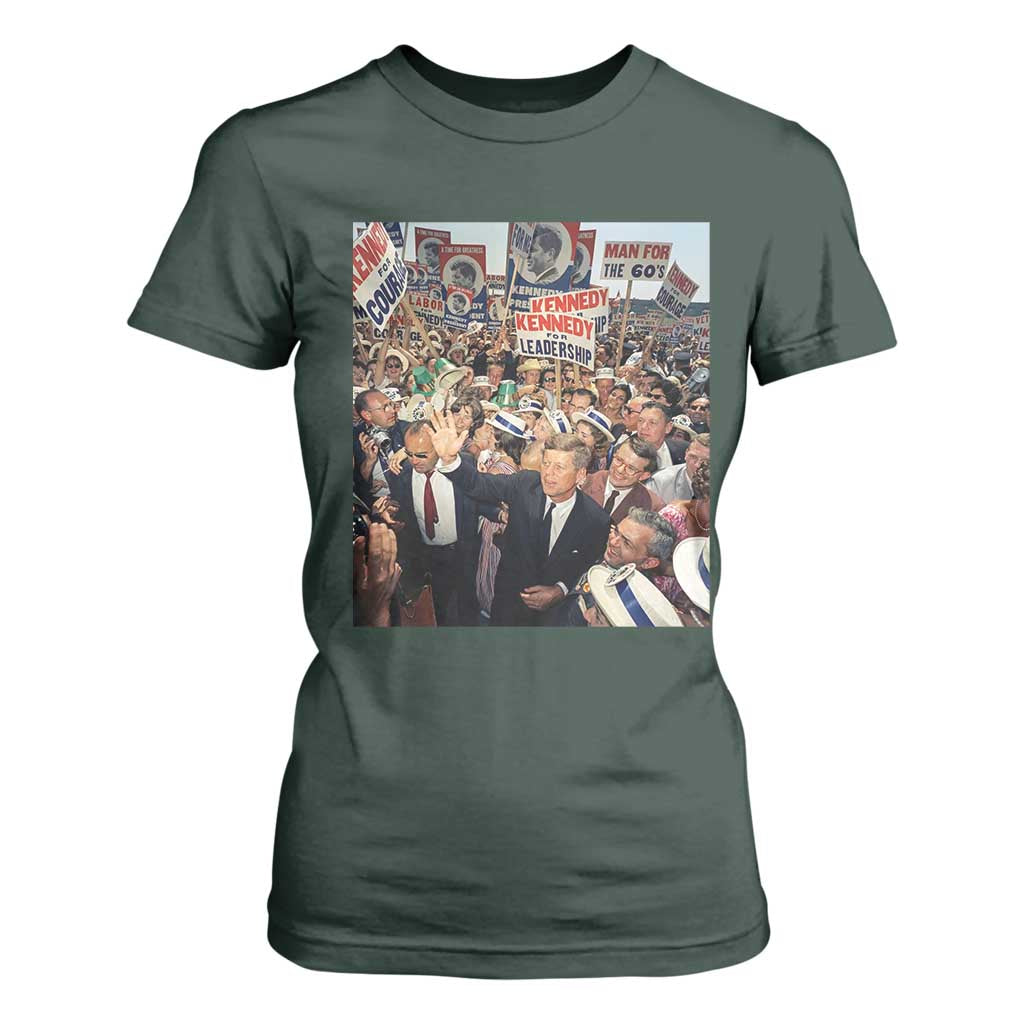 John F Kennedy American President History T Shirt For Women TS14 Dark Forest Green Print Your Wear
