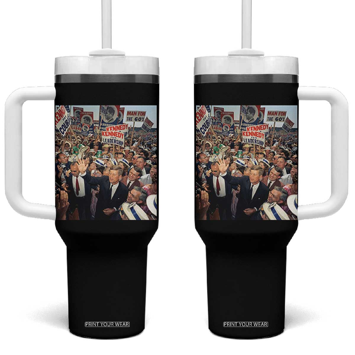 John F Kennedy American President History Tumbler With Handle TS14 One Size: 40 oz Black Print Your Wear