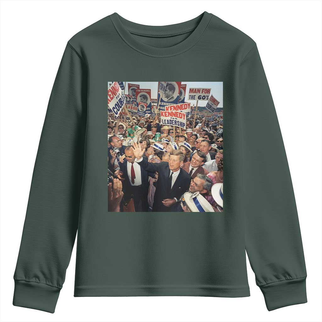 John F Kennedy American President History Youth Sweatshirt TS14 Dark Forest Green Print Your Wear