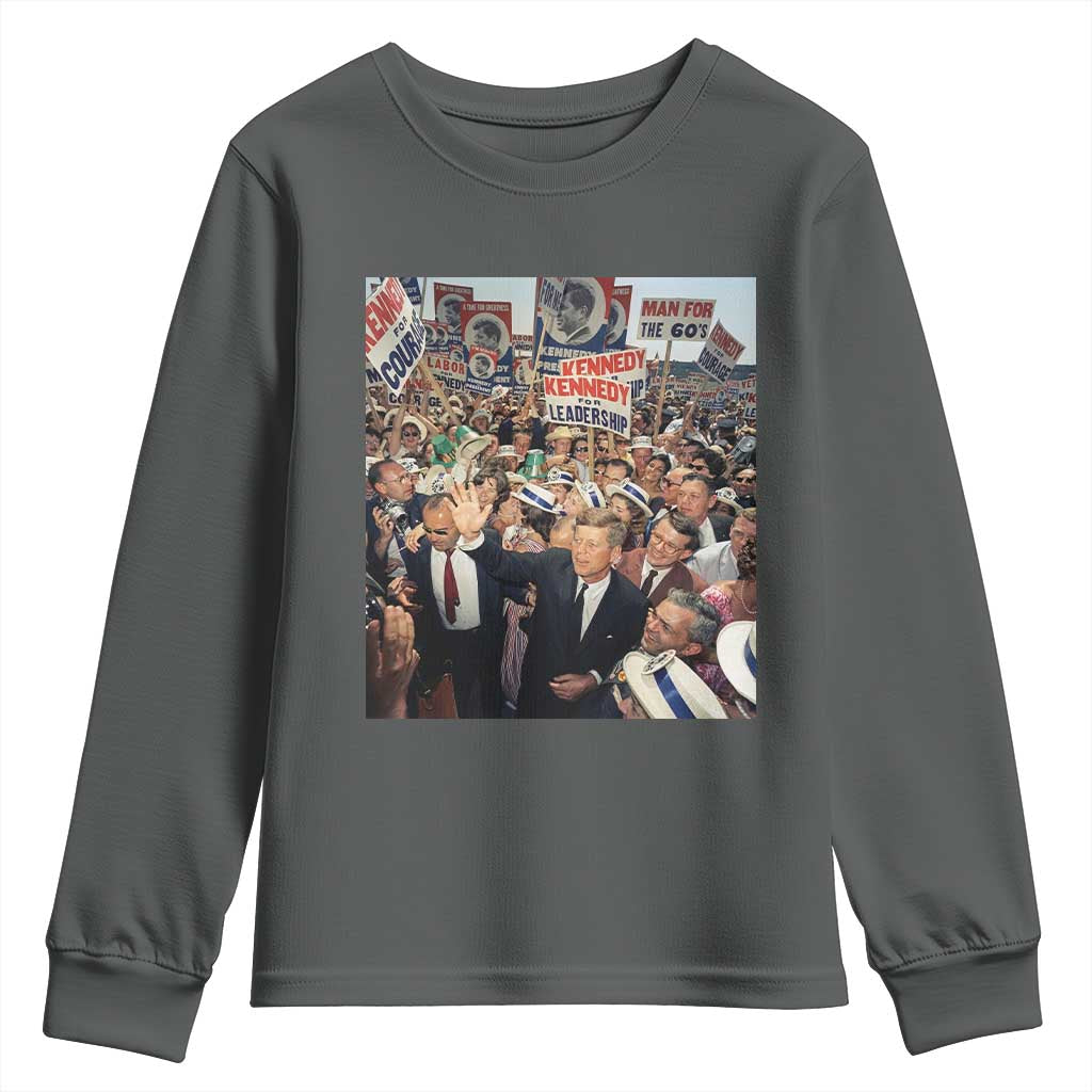 John F Kennedy American President History Youth Sweatshirt TS14 Dark Heather Print Your Wear