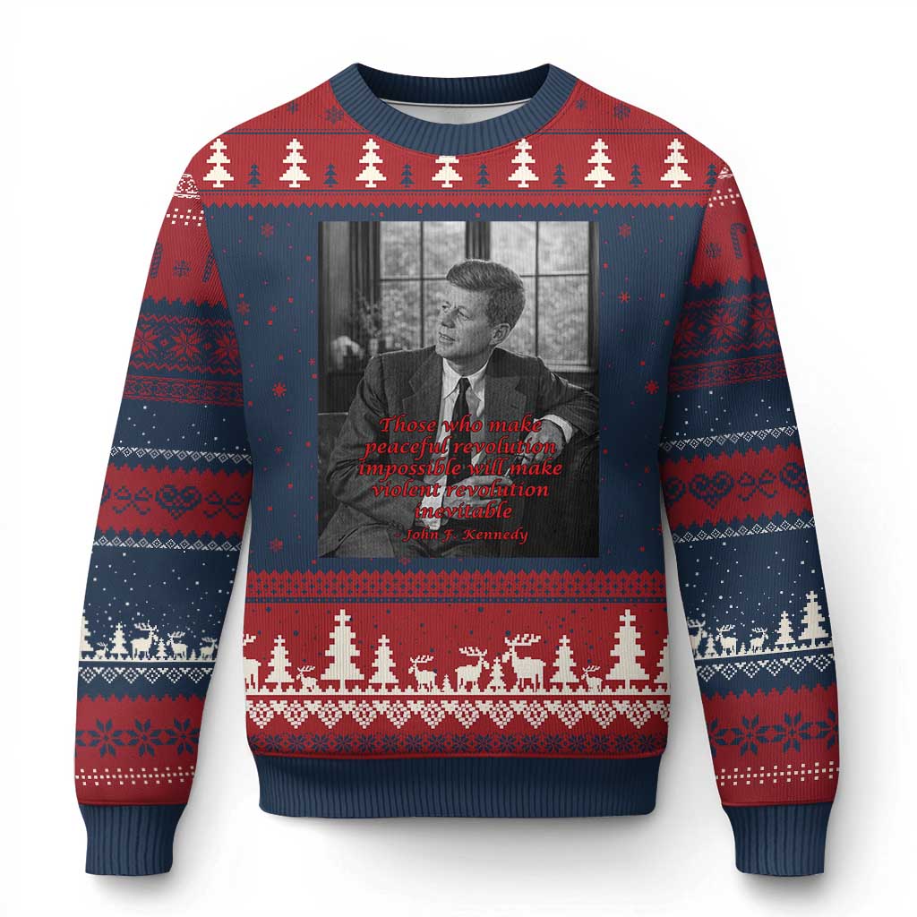 John F Kennedy Quote Ugly Christmas Sweater American President History US Presidential Leader TS14 Navy Red Print Your Wear