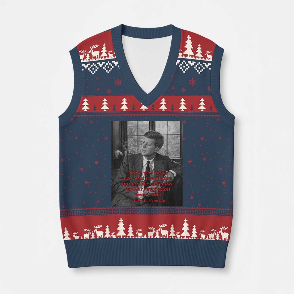 John F Kennedy Quote V-Neck Knit Sweater Vest American President History US Presidential Leader TS14 Navy Red Print Your Wear