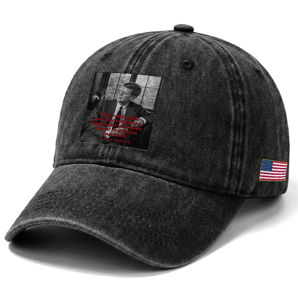 John F Kennedy Quote Washed Cotton Baseball Cap American President History US Presidential Leader TS14 Print Your Wear