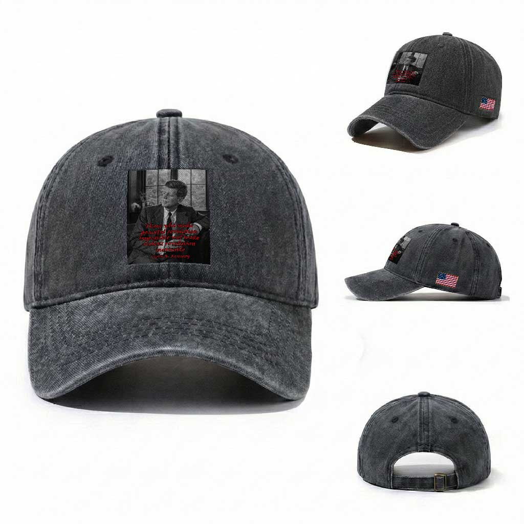 John F Kennedy Quote Washed Cotton Baseball Cap American President History US Presidential Leader TS14 Washed Cap Universal Fit Dark Gray Print Your Wear