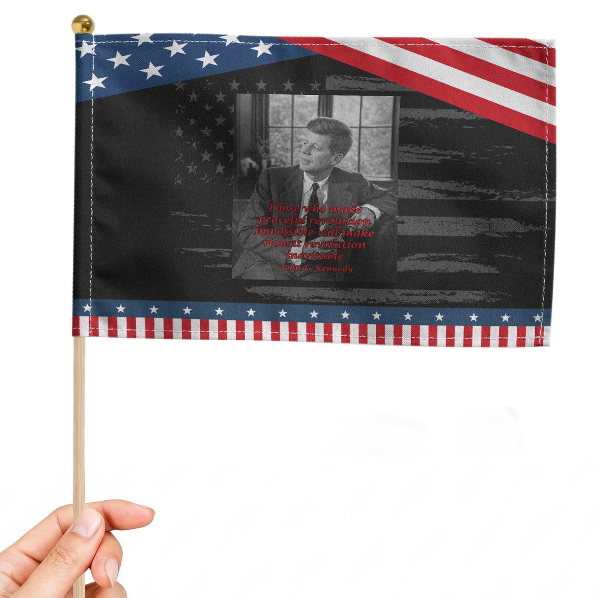 John F Kennedy Quote Patriotic Handheld Flag American President History US Presidential Leader TS14 Distressed 8.2