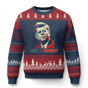 John F Kennedy American Flag US President Ugly Christmas Sweater TS14 Navy Red Print Your Wear