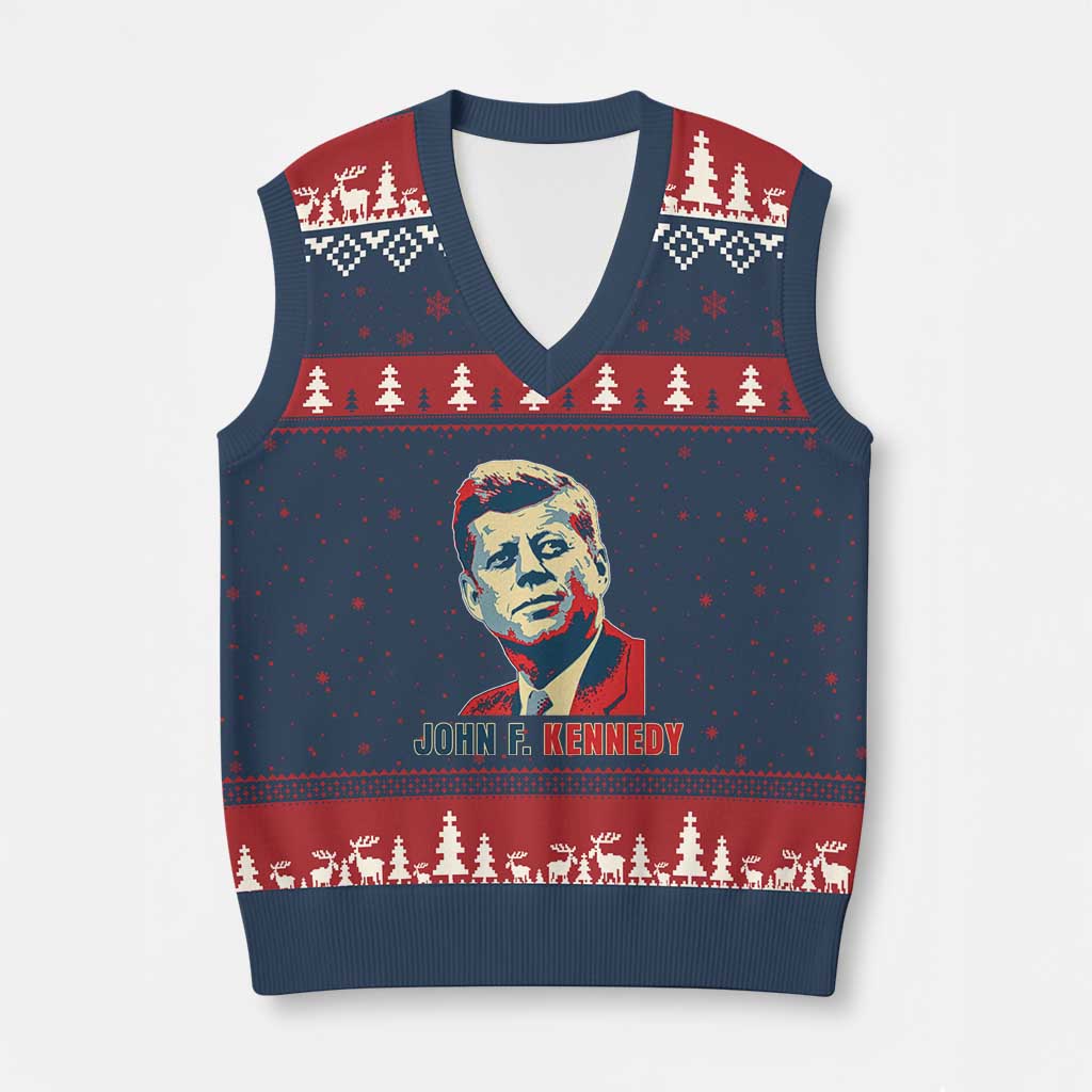 John F Kennedy American Flag US President V-Neck Knit Sweater Vest TS14 Navy Red Print Your Wear