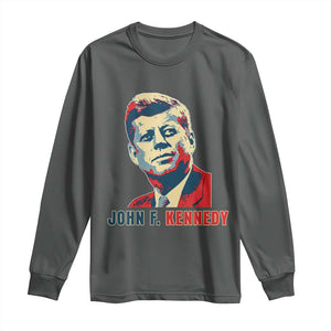 John F Kennedy American Flag US President Long Sleeve Shirt TS14 Dark Heather Print Your Wear