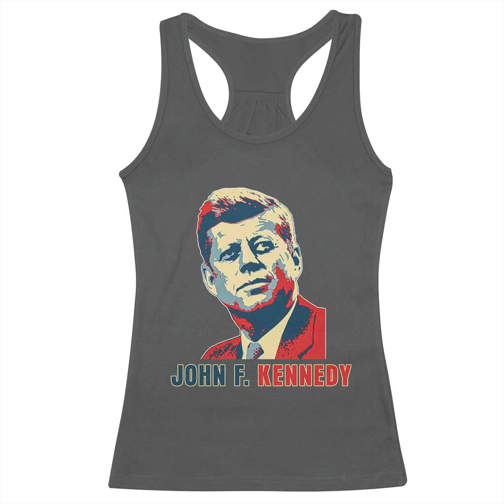 John F Kennedy American Flag US President Racerback Tank Top TS14 Dark Heather Print Your Wear