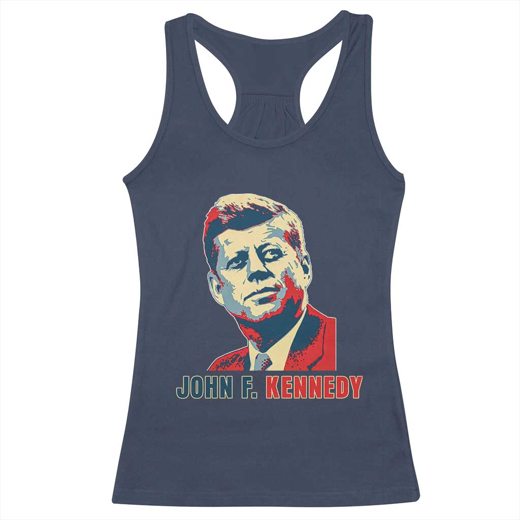 John F Kennedy American Flag US President Racerback Tank Top TS14 Navy Print Your Wear